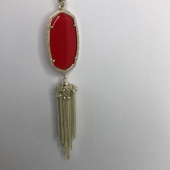 Kendra Scott Rayne Long Tassel Necklace Bright Reddish Orange Faceted Stone - Picture 7 of 8